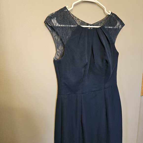 Azazie Navy Blue Bridesmaid Mother Of The Bride Short Dress Lace Size A2(S-M)‎ - Picture 4 of 11